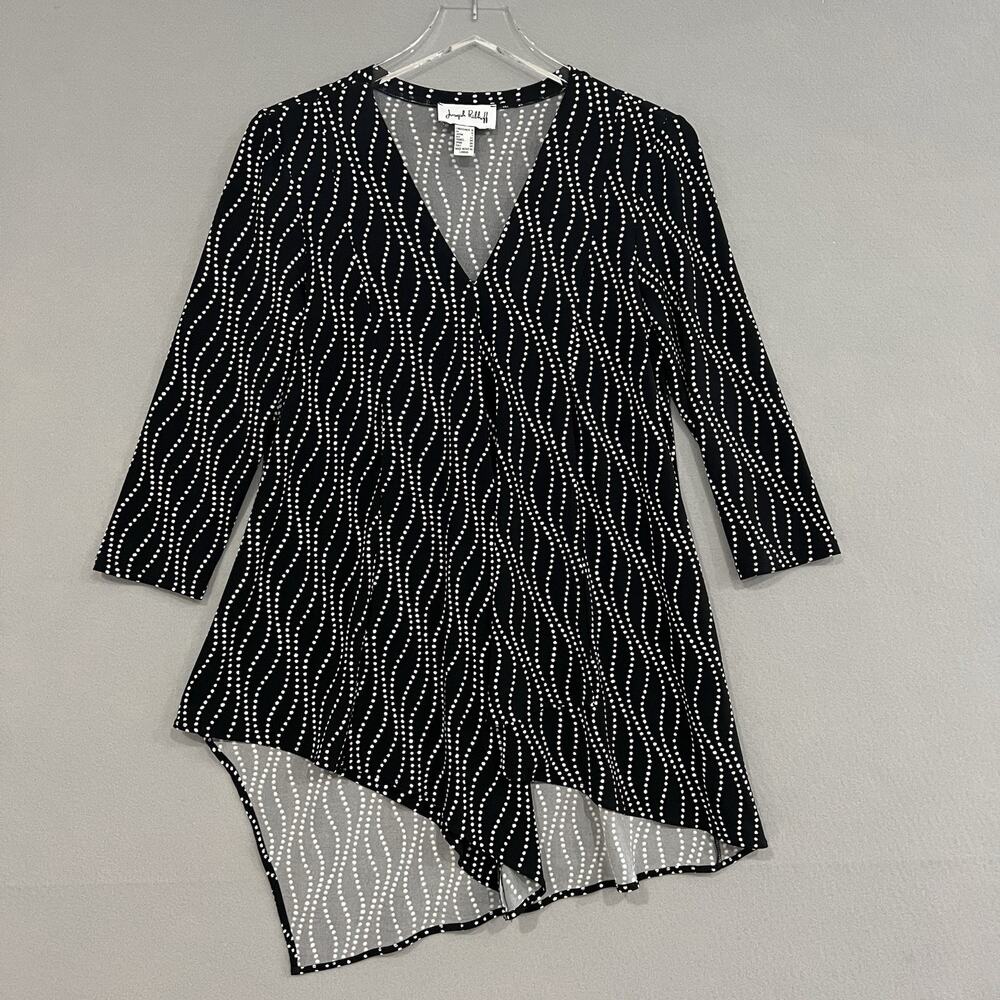 Joseph Ribkoff Tunic Top Size 4 Black White Geometric Print Asymmetrical Hem